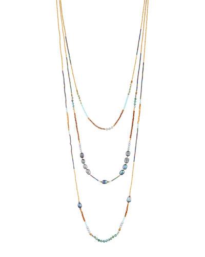 Long Triple-strand Beaded Necklace