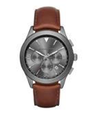 43mm Gareth Chronograph Watch W/ Leather Strap, Gunmetal/brown