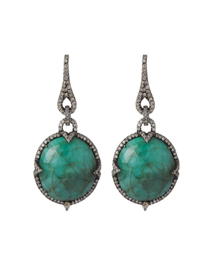 Diamond & Emerald Oval Drop Earrings