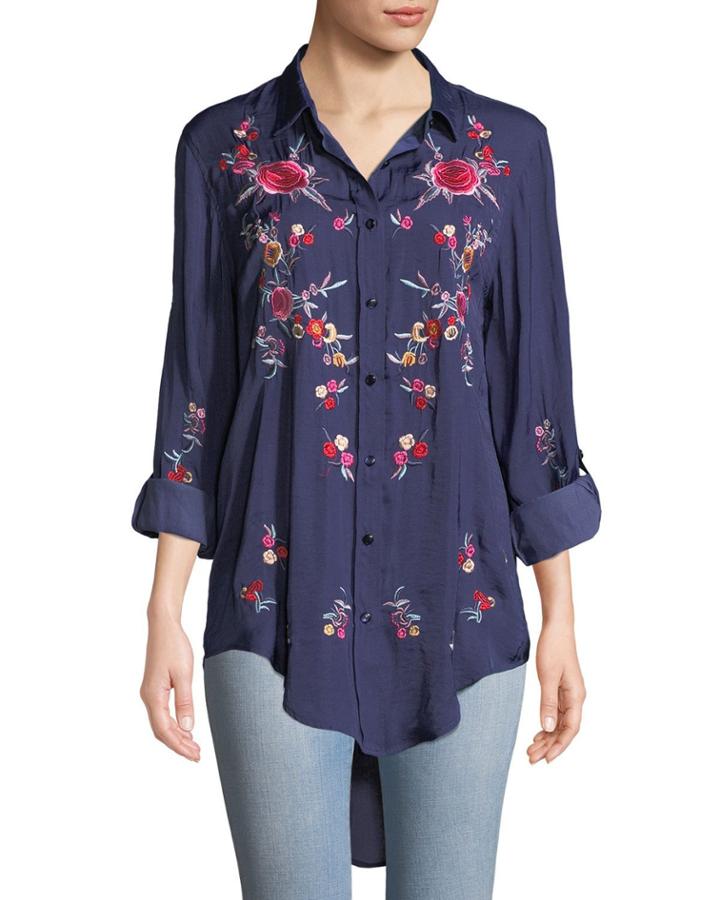 Embroidered Button Front Tunic