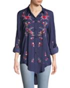 Embroidered Button Front Tunic
