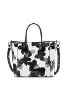 Petra Floral-print Leather Tote Bag, White/black
