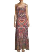 Koko Ikat-print Tie-shoulder Maxi Dress, Red