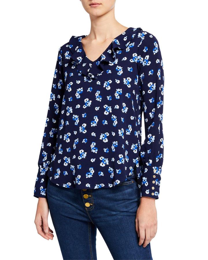 Floral Ruffle Long-sleeve Blouse