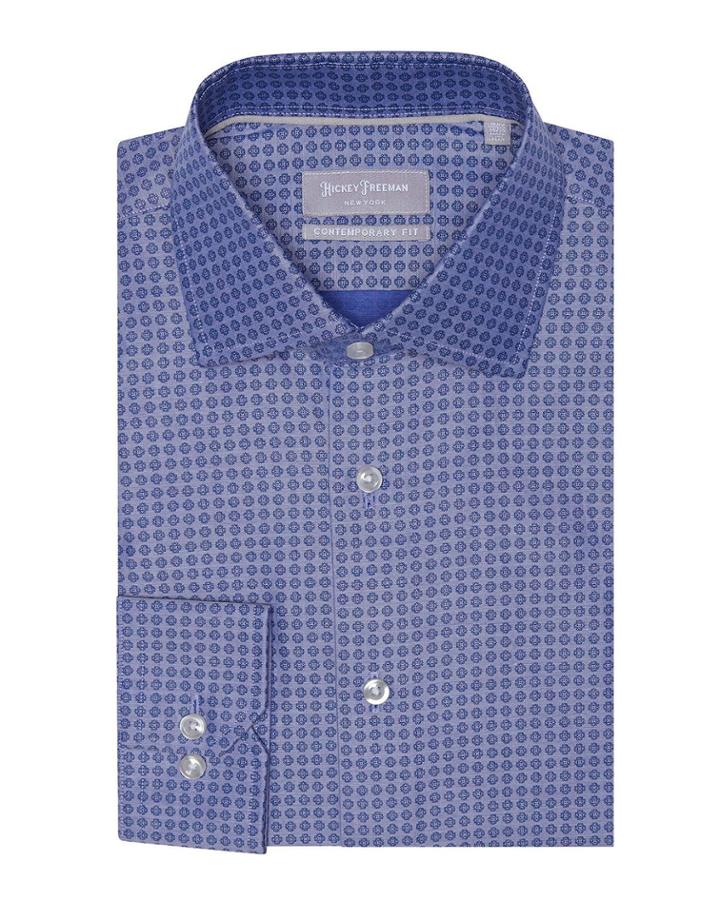 Men's Contemporary-fit Tile-print Chambray Dress