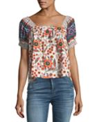 Cleona Pouf-sleeve Floral-print Cotton Top