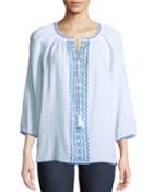 Embroidered 3/4-sleeve Peasant Blouse