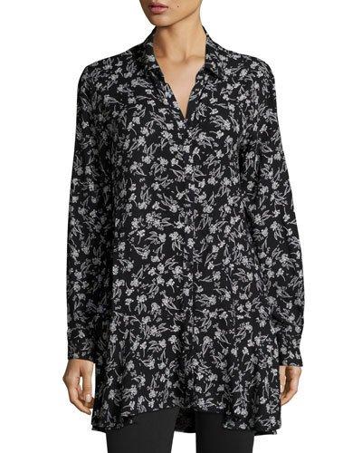 Floral Button-front Tunic Blouse