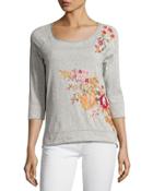 Floral-embroidered Sweatshirt, Gray
