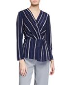 Long-sleeve Pleated Surplice Knit Top