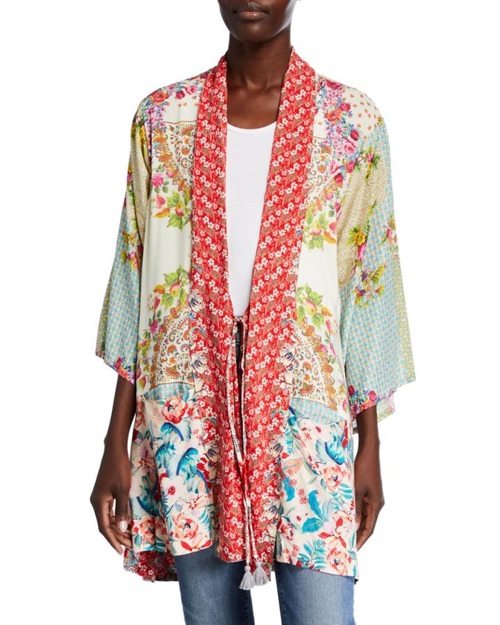 Jade Floral Tie-front Kimono