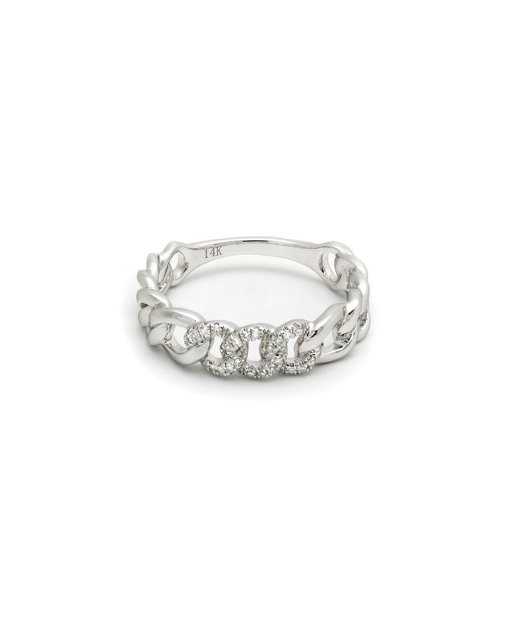 14k White Gold Diamond Chain Ring,