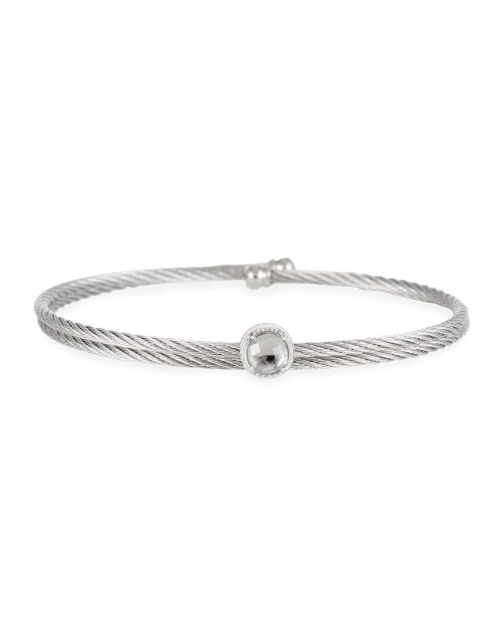 Gray Cable Single-wrap Bangle Bracelet With White Topaz