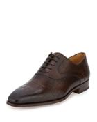 Crocodile-embossed Leather Oxford, Brown