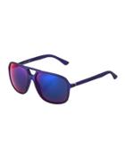 Matte Geometric Acetate Sunglasses, Dark Blue