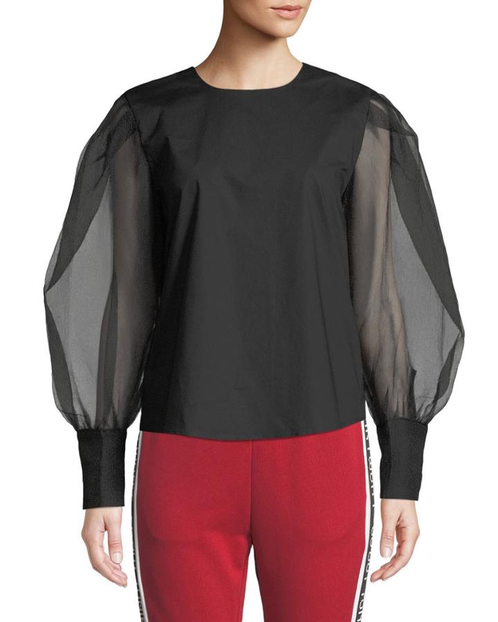 Balloon-sleeve Pearly Button Top