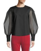 Balloon-sleeve Pearly Button Top