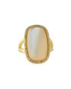 Mother-of-pearl Cabochon Ring W/ Pave Frame,