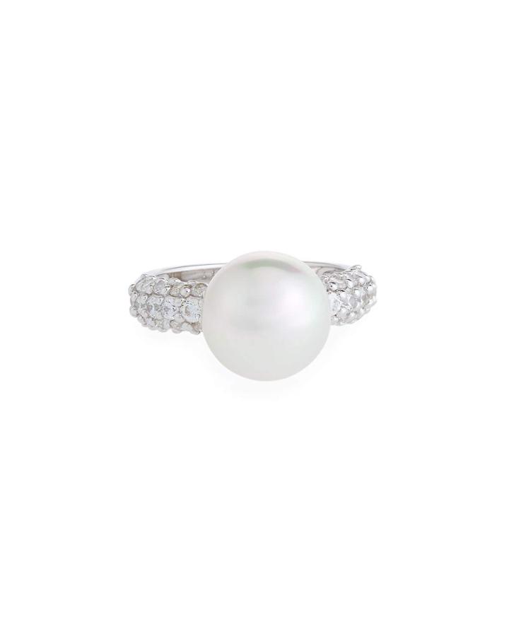 10mm Pearl & 3-row Cubic Zirconia Ring,