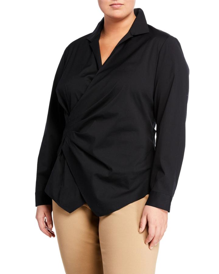 Odetta Long-sleeve Surplice-neck Blouse,