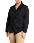 Odetta Long-sleeve Surplice-neck Blouse,
