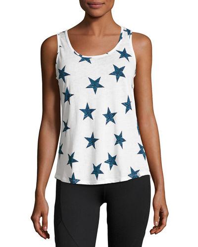 Star-print Keyhole-back Tank, White Pattern
