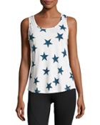 Star-print Keyhole-back Tank, White Pattern