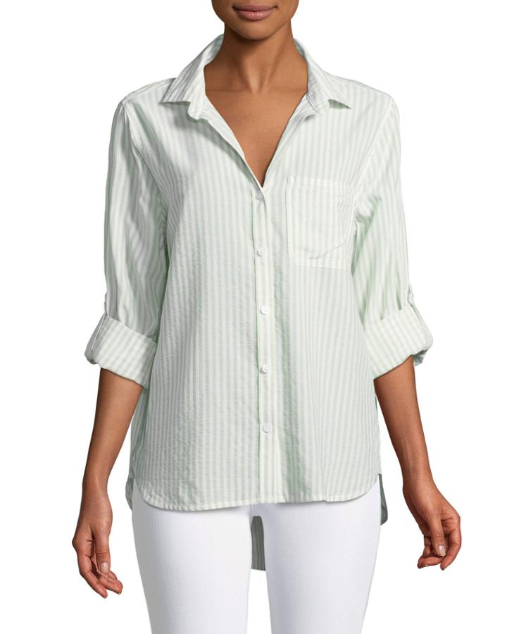 Elisa Striped Button-front Blouse
