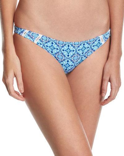My Beach Stitch-inset Cheeky Swim Bottom, Blue Pattern