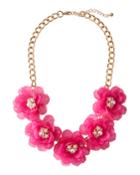 5-flower Pearly Center Necklace, Fuchsia