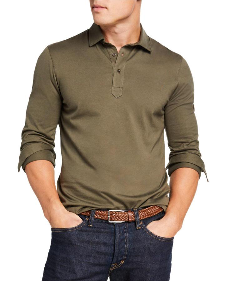Men's Long-sleeve French-collar Polo