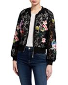 Floral Embroidered Lace Bomber Jacket