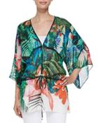 Mustique-print Tie-waist Kimono Top