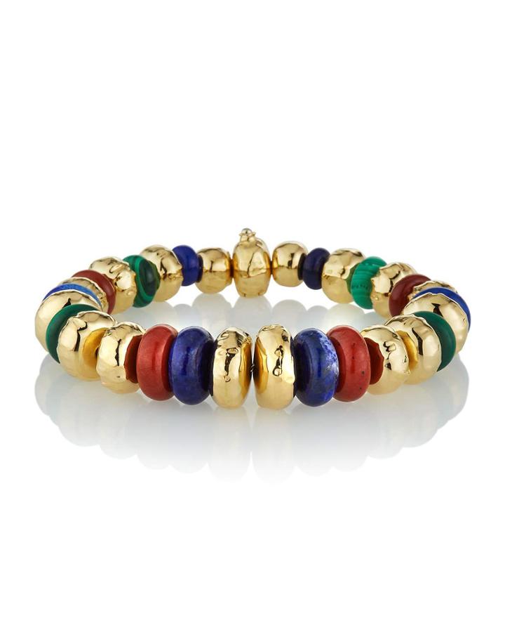 Estate 18k Yellow Gold Malachite & Carnelian Bracelet