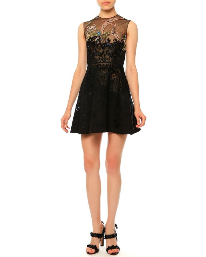 Sleeveless Embellished Cocktail Dress, Nero