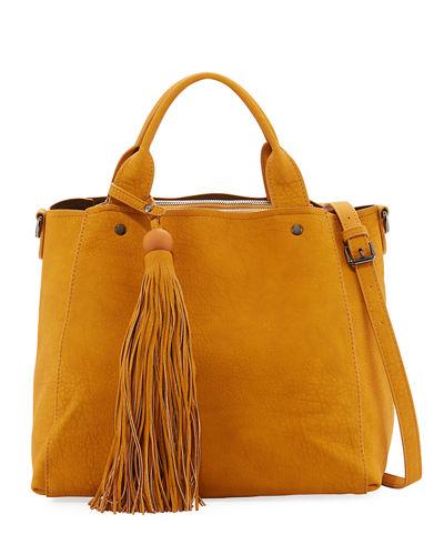 Matte Pebbled Tote Bag W/ Large Hanging Tassel