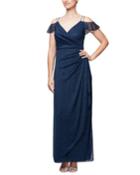 Long Cold-shoulder Dress With Cascade
