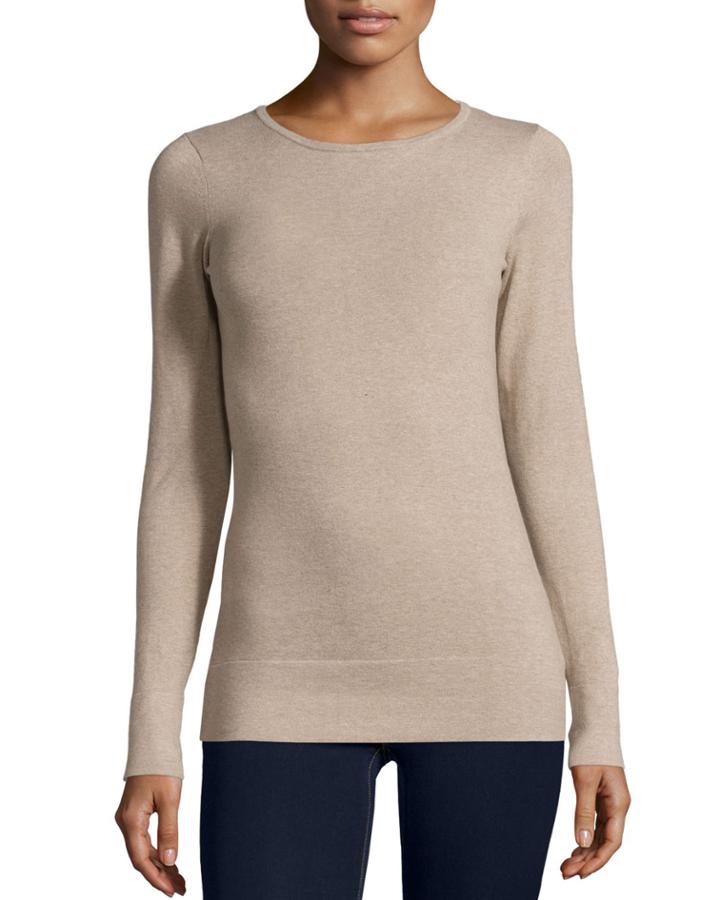 Minnie Rose Essential Crewneck Sweater, Taupe Heat, Women's,