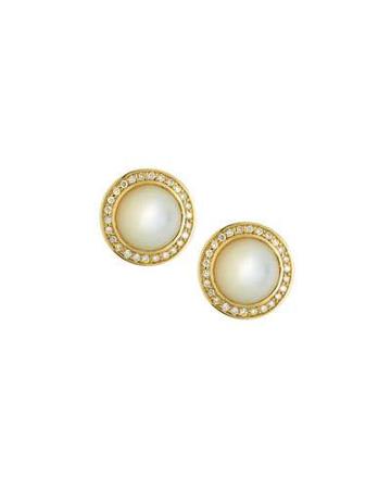 Audrey Mother-of-pearl Button Earrings With Diamonds