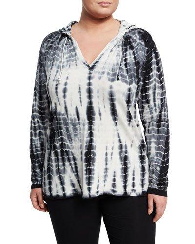 Long-sleeve V-neck Jersey Hoodie, Black/white,