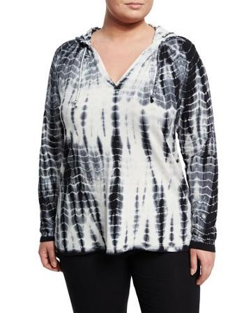 Long-sleeve V-neck Jersey Hoodie, Black/white,