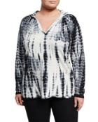 Long-sleeve V-neck Jersey Hoodie, Black/white,