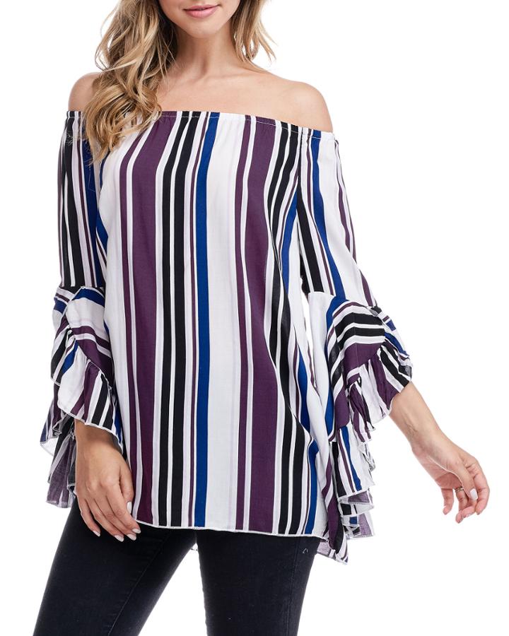 Striped Off-the-shoulder Symphony