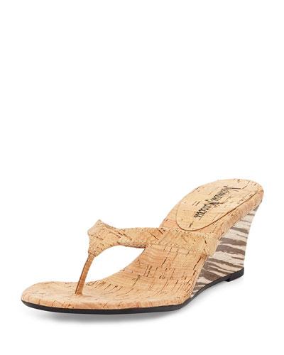 Malana Cork Striped Wedge Sandal, Natural