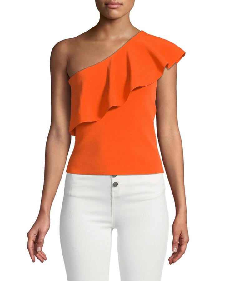 One-shoulder Flounce Blouse