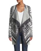 Fringe-trimmed Geometric-jacquard Cardigan