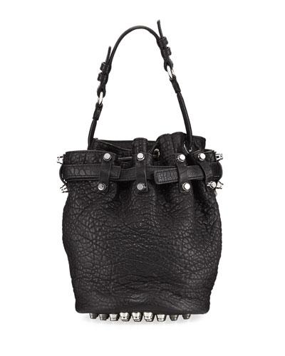 Diego Leather Belted Bucket Bag, Black