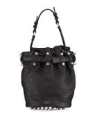 Diego Leather Belted Bucket Bag, Black
