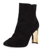 Suede Booties With Golden Heel