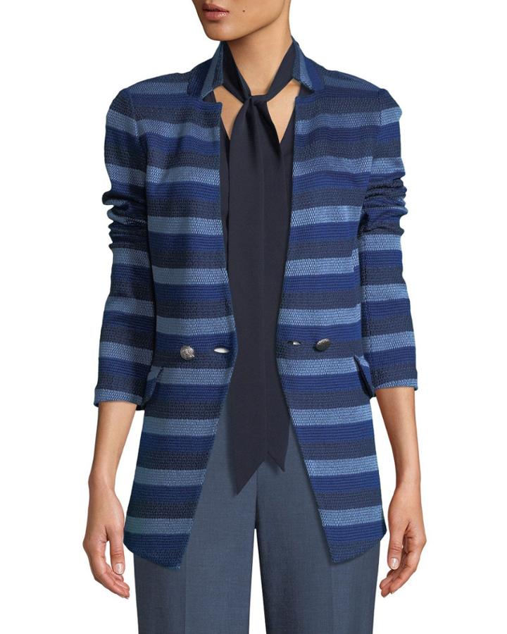 Held Stitch Overlay Striped Knit Jacket